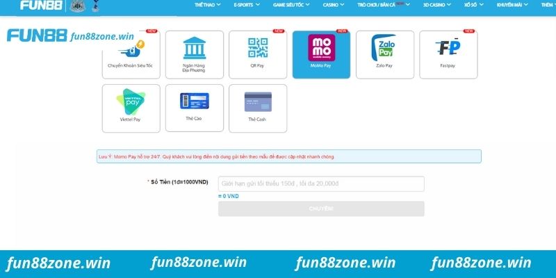 Nạp tiền Fun88 thông qua mã QR code đơn giản, nhanh chóng